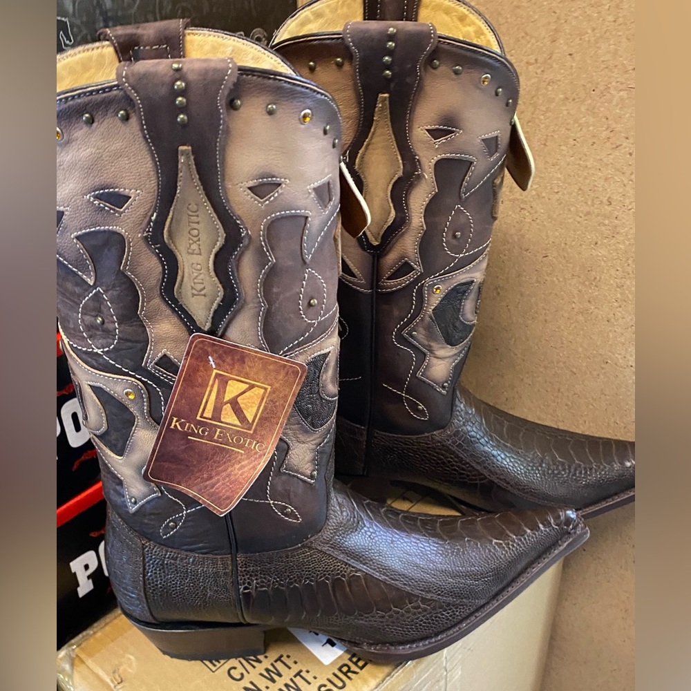 Original boot,brown, original skin of ostrich, Brand King Exotic